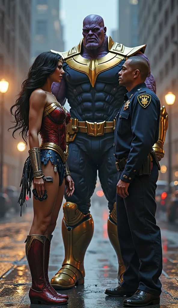 wonderwoman being arrested by Thanos the police officer