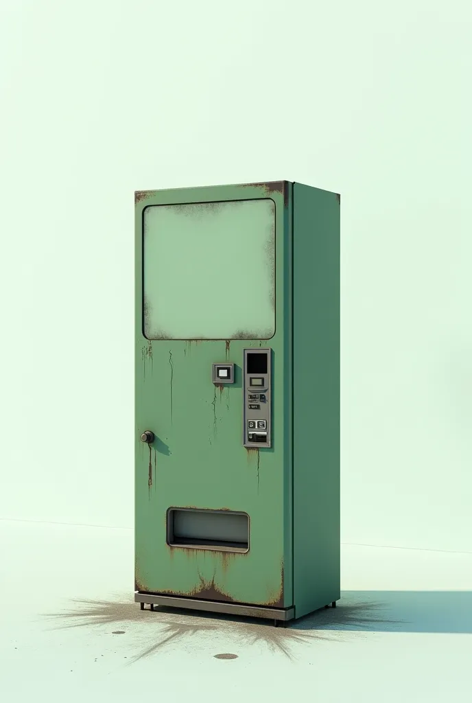 A sad vending automatic vending machine with a green color and a white background