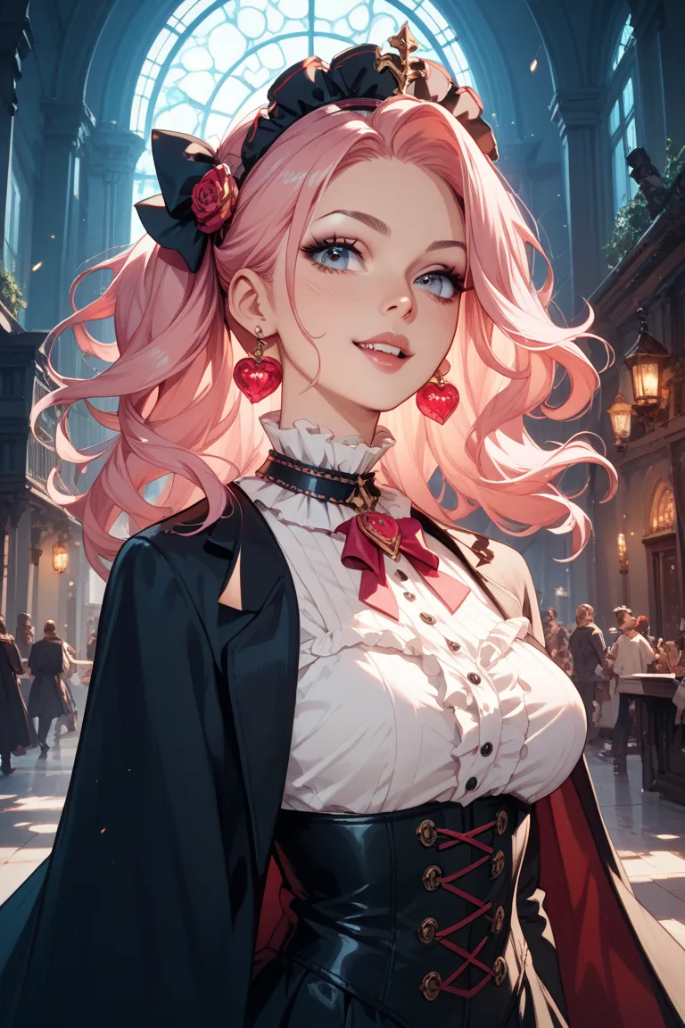 Dracula sister with long pink hair