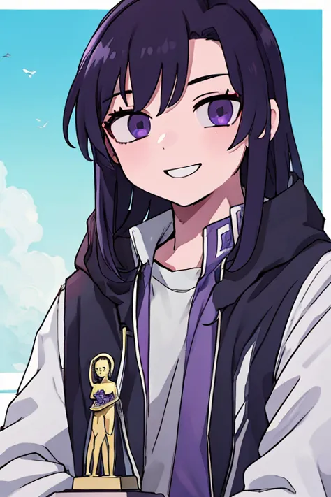 High Resolution, masterpiece, accurate, anatomically correct, many awards, 最高quality, Details, high image quality model, 高いDetails, quality, 高quality, 

（male high school students）、 dark hair、purple eyes、Active、smile