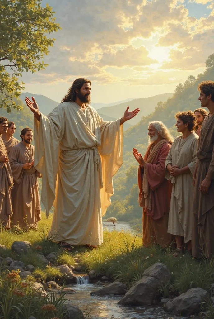 Jesus thanking for a new day with people and ren