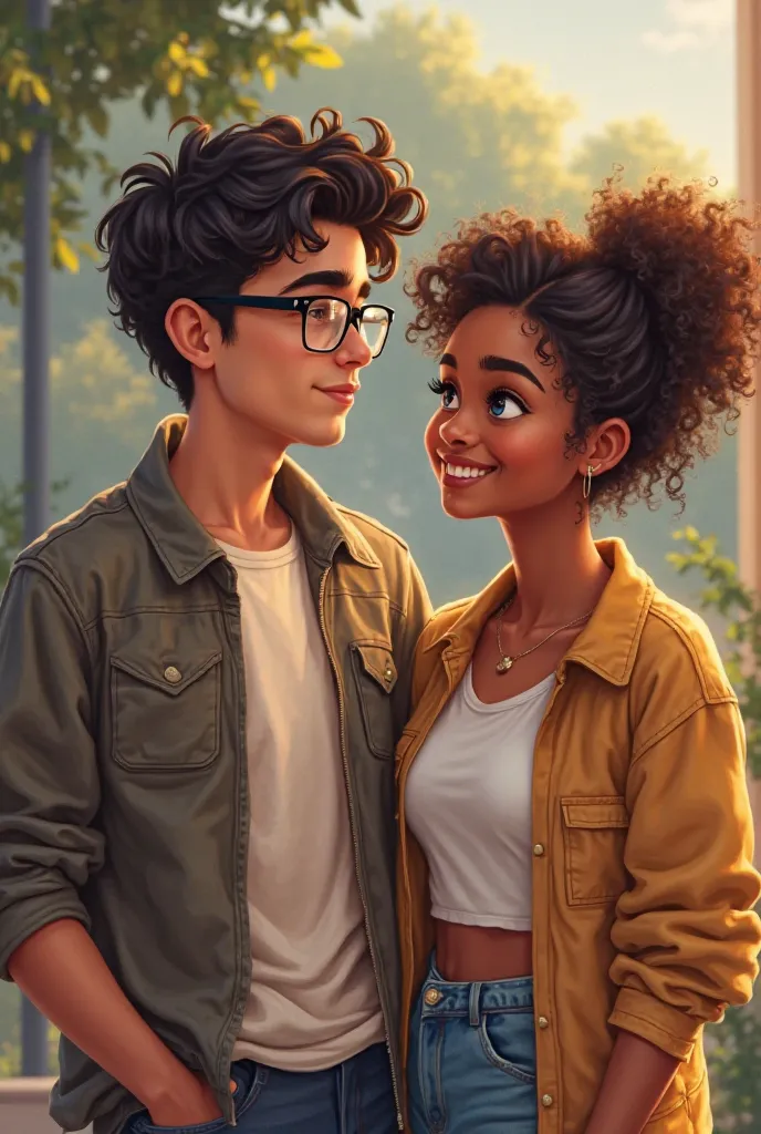 One couple being a 21-year-old,  standard style , rico, with dark blue eyes, with bottomed glasses and healed bodies and the other with a 25-year-old boy, street style, brown eyes