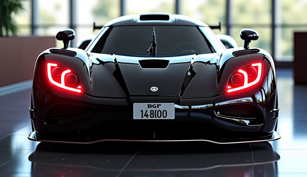 3D render of a heavily modified( Koenigsegg Jesko)in( black)colour, (full front side view) The car features closing doors, ultra-high-detail glossy and shiny modifications, including sleek add-ons. The () logo is prominently displayed on the closing doors,...