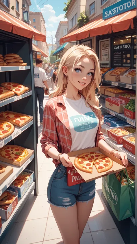 Dad going shopping for pizza at Costco on a sunny day