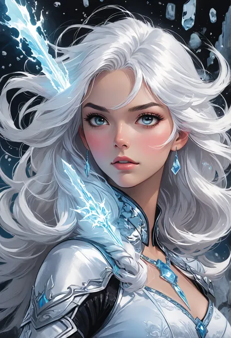 An Asian woman with white hair, has ice powers 