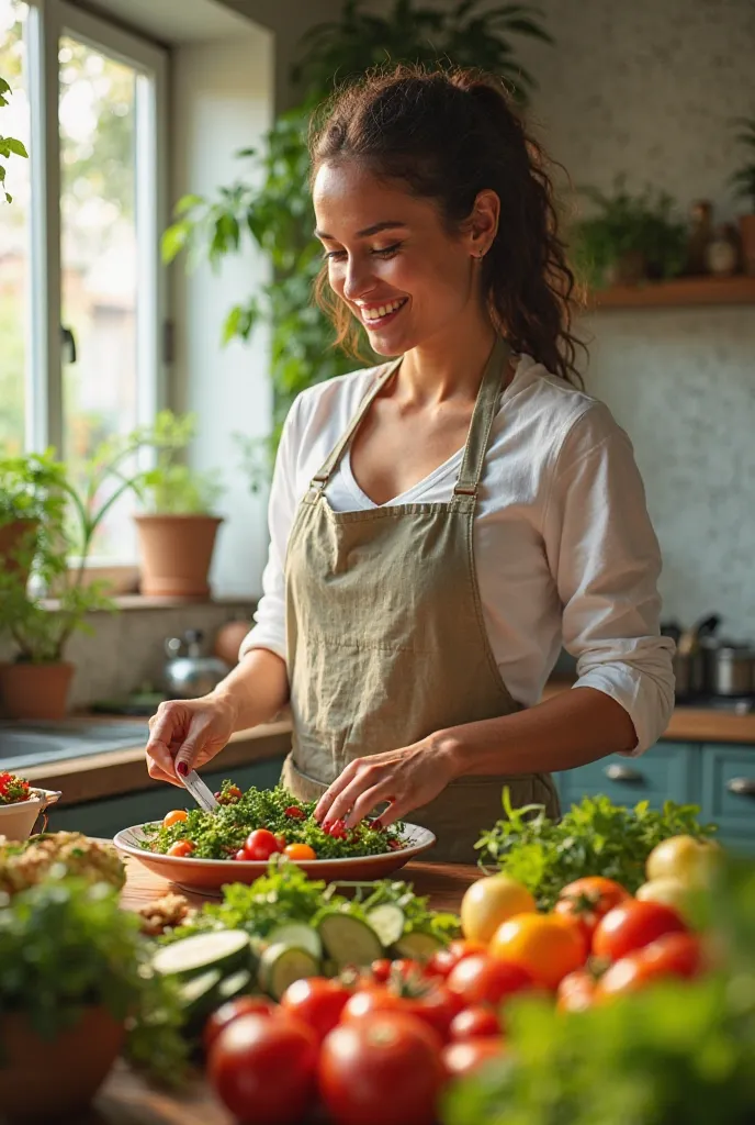  Brazilian woman making salad 