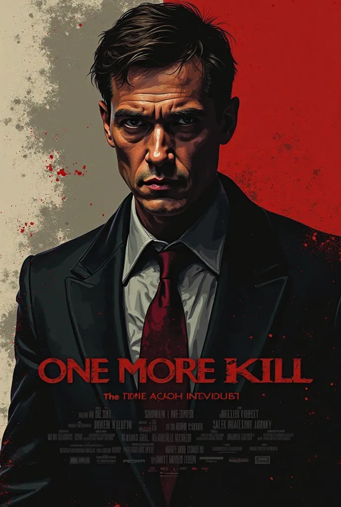 imagines a fictional movie poster, a movie from the Hitman franchise titled "One More Kill" Projection c.Prof.1980 Action , boorish wrapped , 30-year-old male protagonist

The main actor is : 32-year-old Debzel Seder (fictional character) , his looks will ...