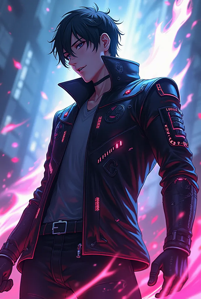 Make a jacket art using the reference of the ingame art of a song Ether Strike by Akira Complex, anime style, but less cartoonish