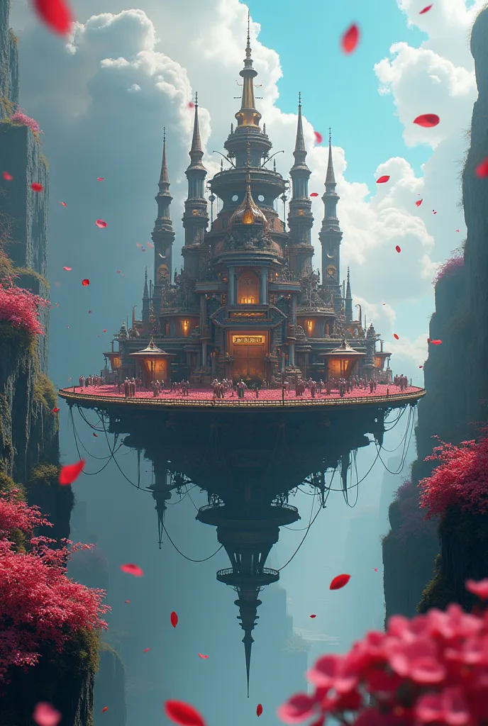  masterpiece, top quality, High Resolution,4K, 8k,(realistic, photorealistic: 1.5),(( Colorful Petals :1.8)),(Magical Dream City Floating in the Air)),A colony floating in the air , cyberpunk city, steamパンクコロニー, dark vibe, steam, Damp, Mechanical Atmospher...