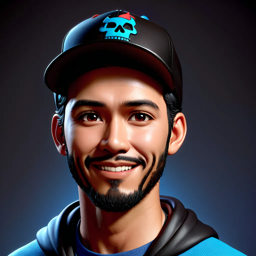 A closeup of a Indonesian man with a baseball hat on his head, wearing black hoodie, character headshot portrait, 8k portrait rendering, disney rendering, personagem de perto, retrato de personagem em close, Personagem 3D realistic, personagem estilizado, ...