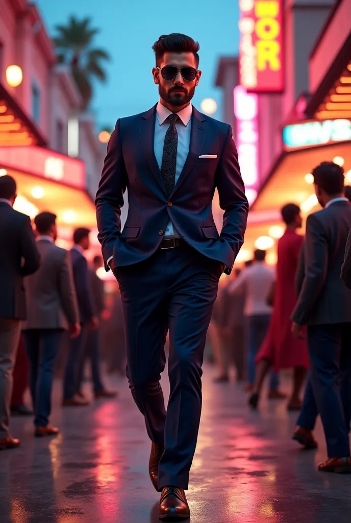 Swag that shakes the world – A stylish punjabi man walking confidently in a modern Punjabi setting, people turning heads in admiration.