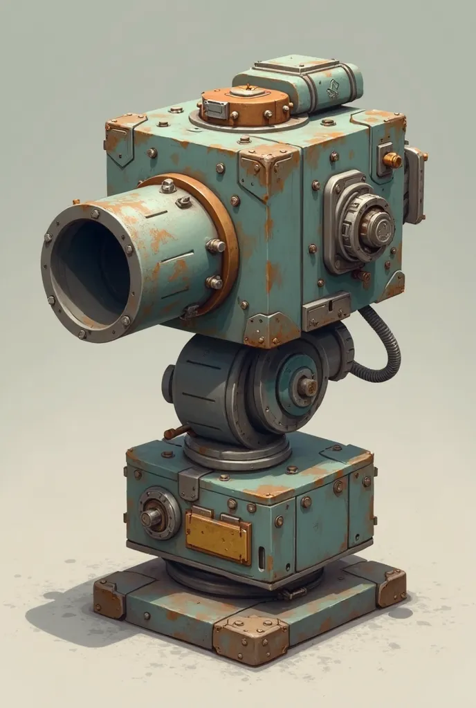 It is a turret that I will use for a tower defense game, it can shoot rapidly against enemies, it has a machine gun style mechanism, it has a style reflecting the 1950s USA