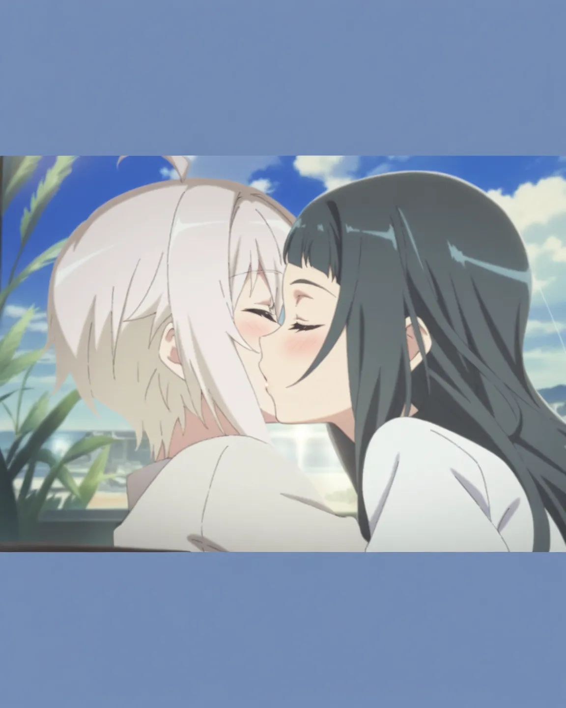 Yui and Evelogia romantic kiss anime 