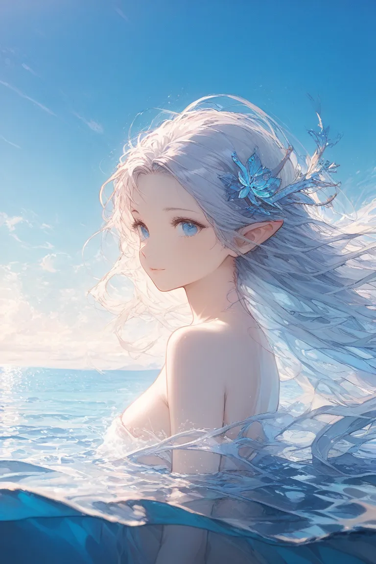  naked girl,sea,blue sky,sea沫,Romantic,Fantasy,delicate,Ideal,Elegant,professional,4K Rendering,HDR,Photographer-like, Vivid ,Portrait