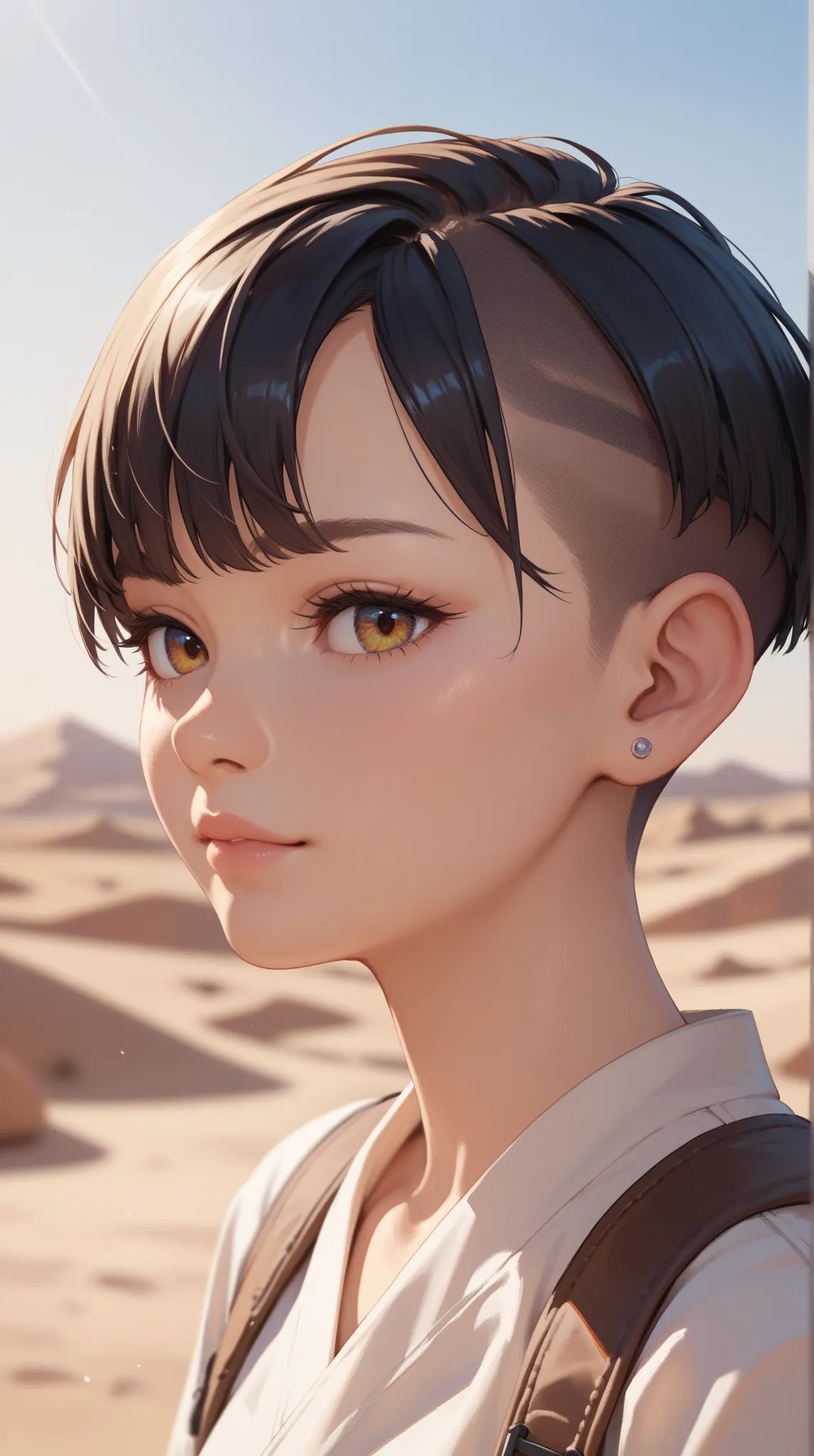  desert, High Resolution, 1 girl, solo, smiles, Shortcut, close your mouth, widescreen, anime style, Explorer Look