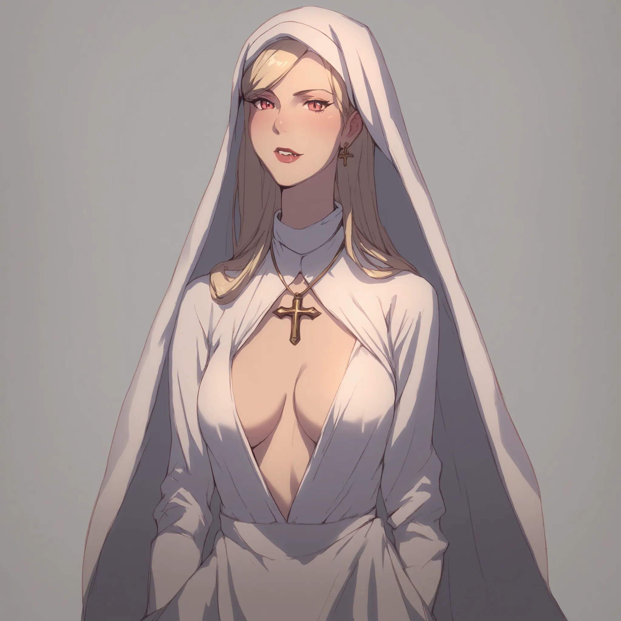 a vampire woman dressed as a white nun