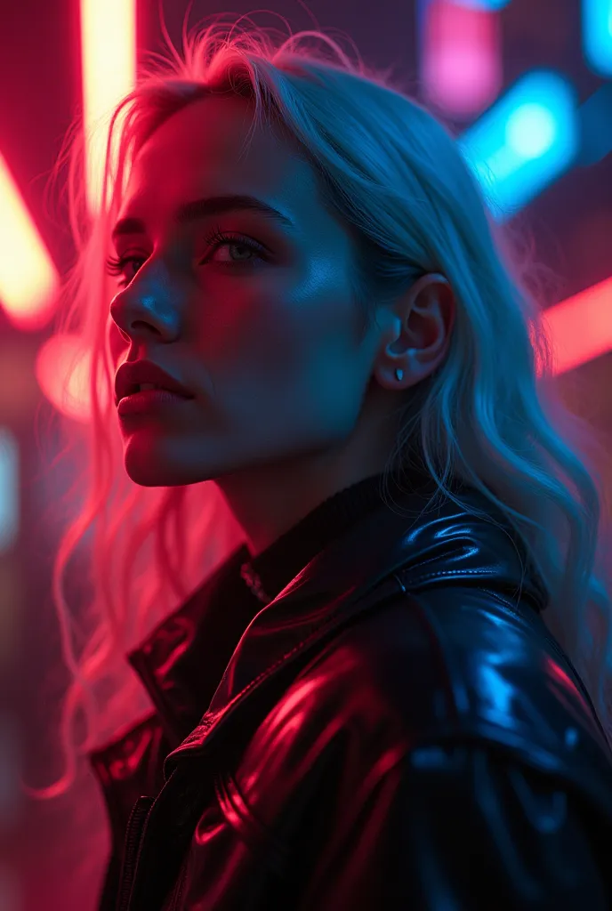 ((RAW photo),  absurd, (absurd resolution)), masterpiece, best quality, (Extremely detailed 8k unit CG wallpaper), (best illustration), ( best shade ), Realistic lighting, neon glow, ((60)), woman,  old, feia, Horror, cyberpunk