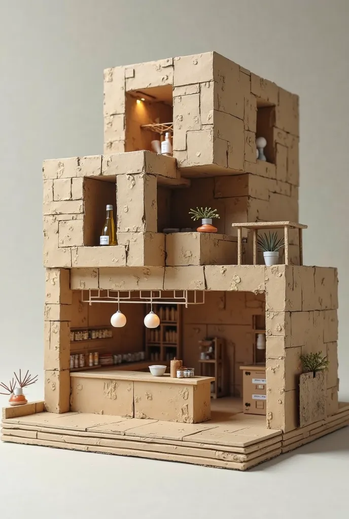 Realistic model of an unwoven pharmacy made of cardboard and wet