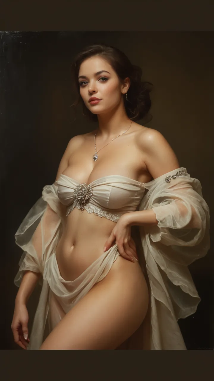 a painting drawn in the style of Raphael, a beautiful Caucasian woman with large breasts dressed in a transparent dress, realistic,photorealistic,highly detailed,hyper-detailed,masterpiece,8K,intricate,elegant,graceful,serene expression,soft lighting,warm ...