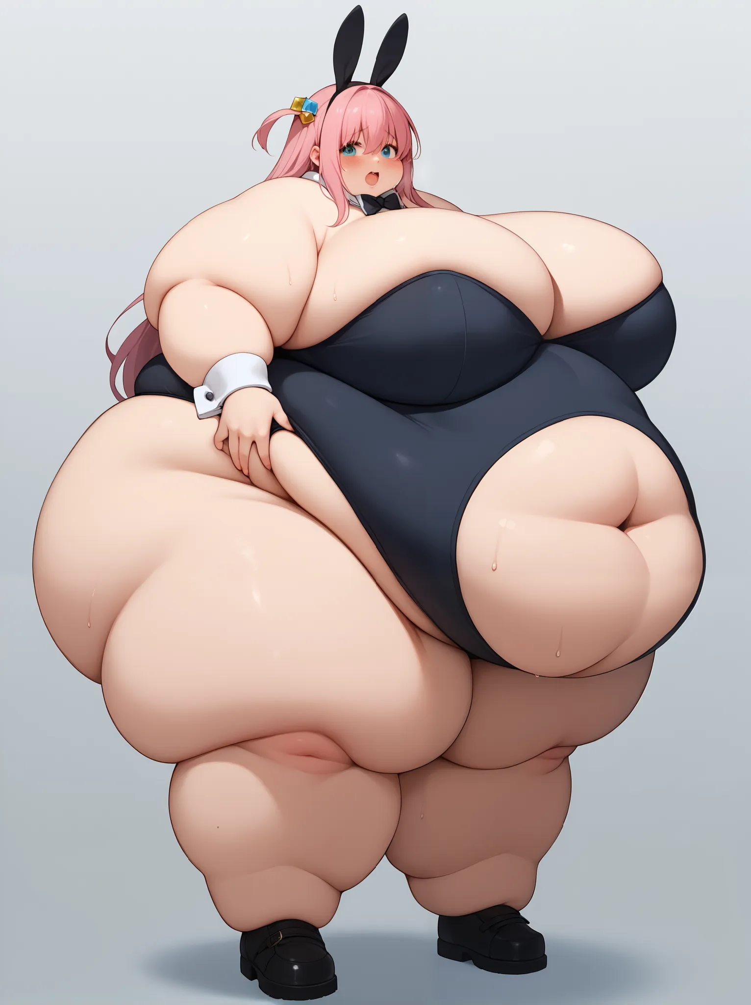 In a composition set against a simple backdrop, the anime style takes center stage featuring a solo girl captured from the side up to her thighs. Her gaze is directed downward, and her open mouth suggests she's crying with eyes open. Her large breasts furt...