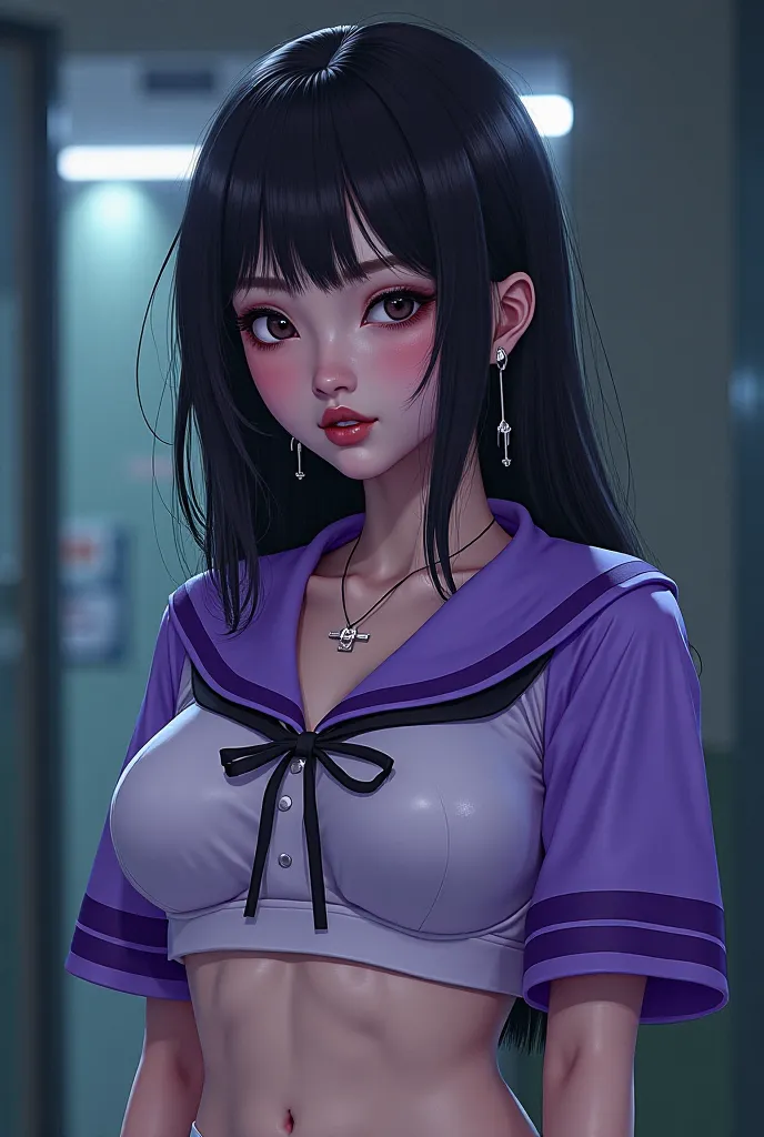 brainwashed upper body is a purple short sleeve sailor suit(Up to the abdomen)A high school girl with a white racing bra on her lower body
Japanese women with big breasts　pretty dark eye makeup　sharp fangs grow　Nails too３It gets about a centimeter long　tri...