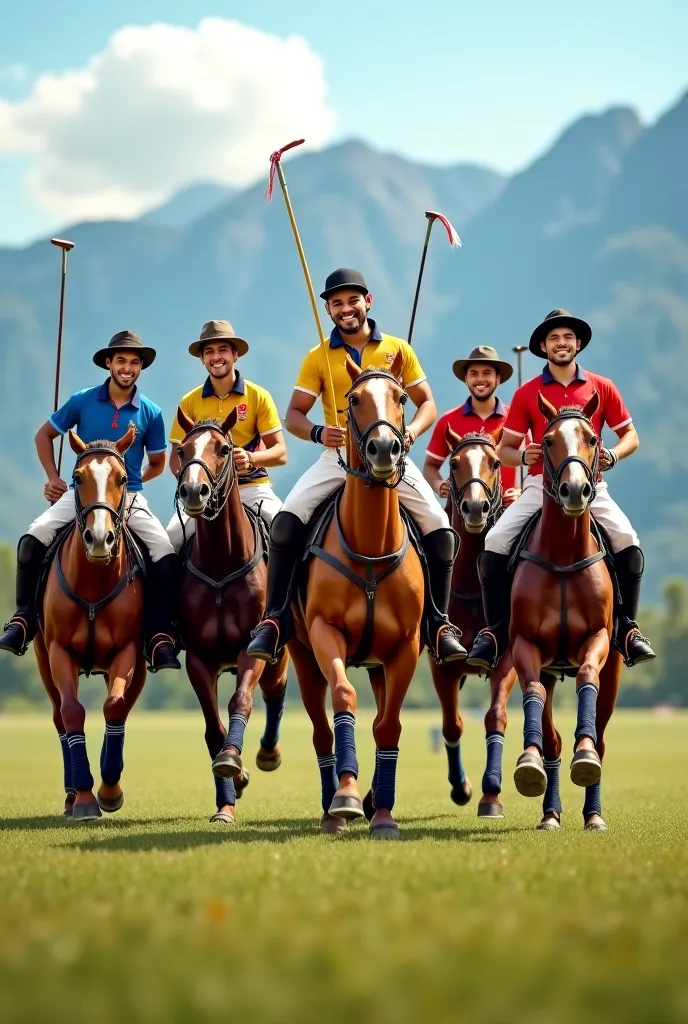 5 friends with distinct Latin traits, Indians, Peruvians, Latin Americans with polo from the Peruvian national team 