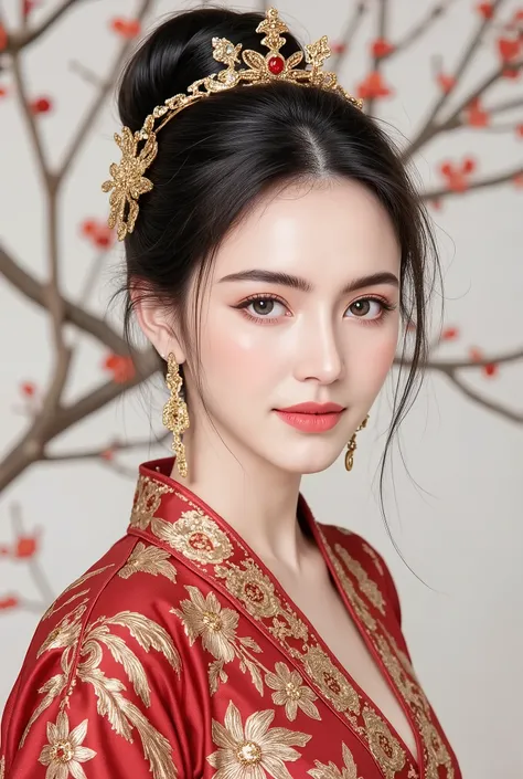 (masterpiece), Chinese brush painting, breathtaking ancient woman, (priest dress), (elegant full body pose), (frontal view), highlighted intricate details, vibrant ink strokes, harmonious color palette, showcasing grace and beauty, winning award quality, (...