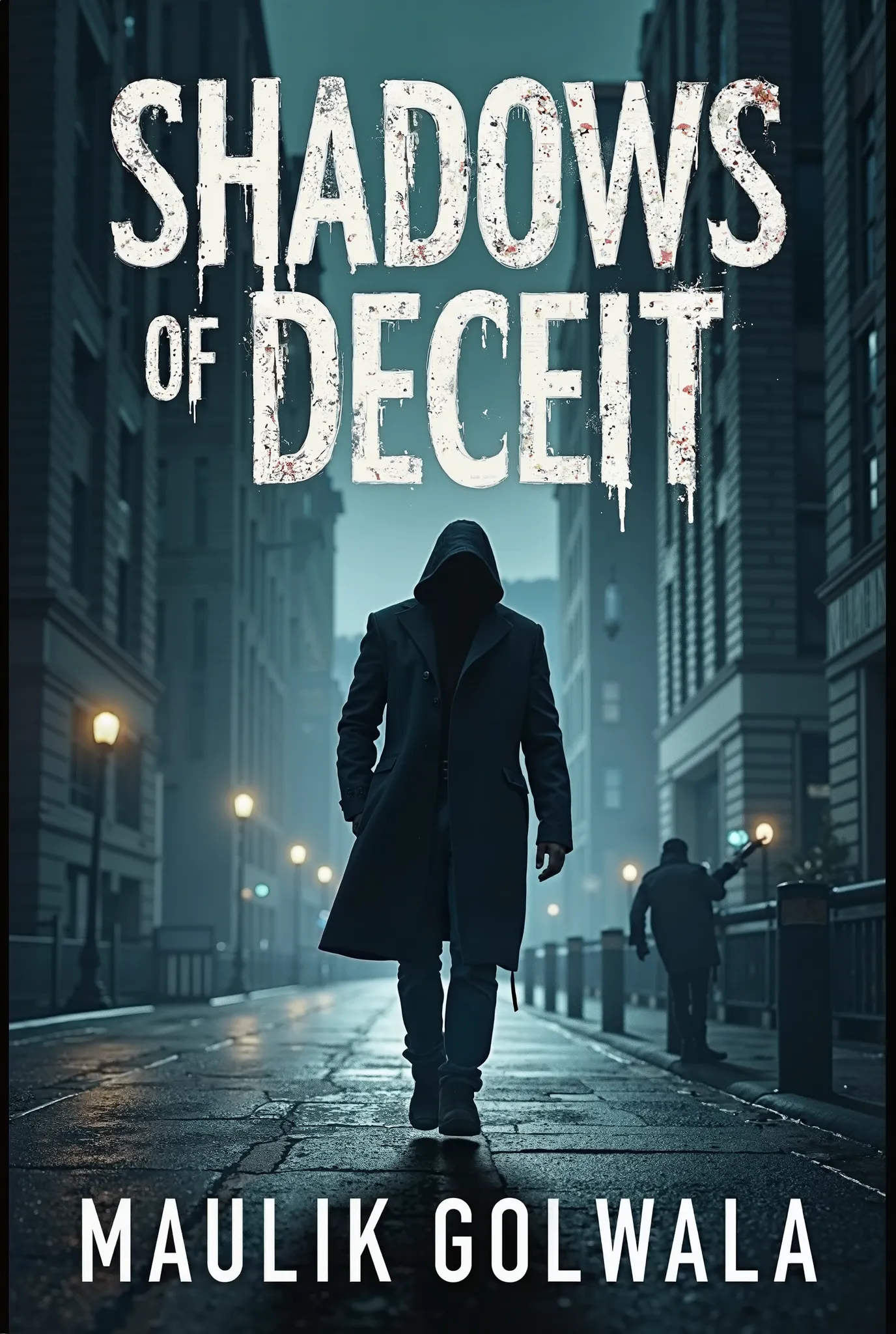 I want you to create a book cover image for my crime thriller novel shadows of deceit by Maulik Golwala. The mail character name is ethan cross he was cop but not anymore.