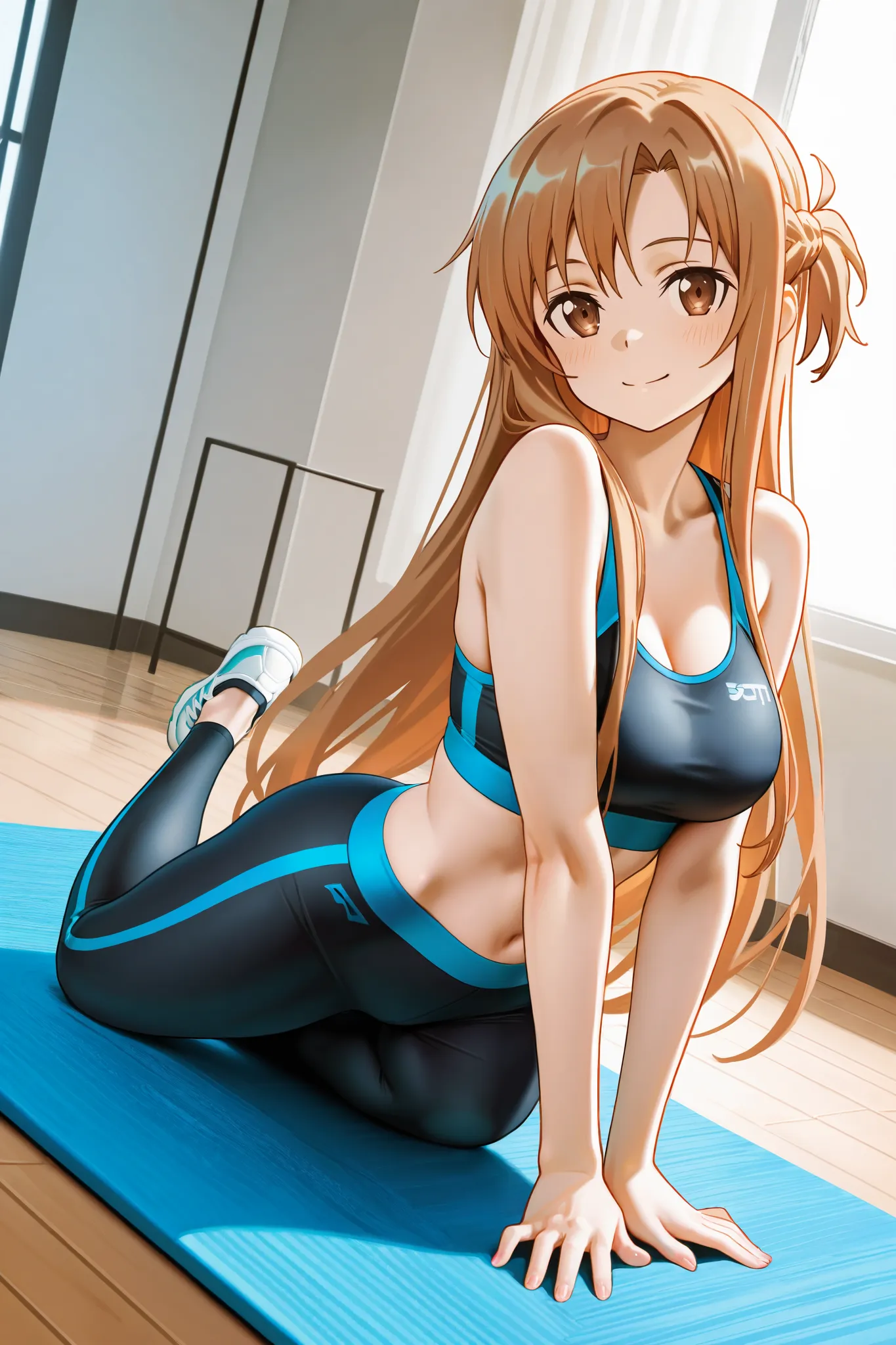 (score_9, score_8_up, score_7_up), source_anime, absurd_res, white, blue, black, 1girl, solo, super fine illustration, an extremely delicate and beautiful, best quality, masterpiece, 8K, Asuna Yuuki, Sword Art Online, vibrant brown hair, long flowing hair,...