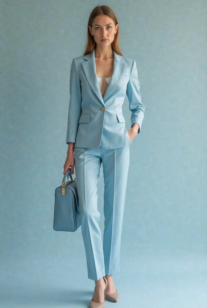 Elegant baby blue pants and blazer set for women