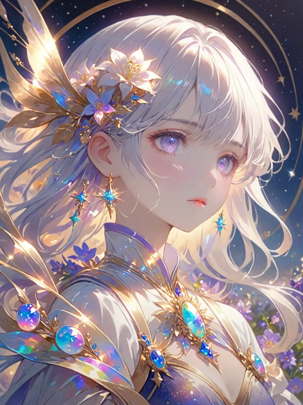 It's a work of art .High Resolution, masterpiece, anatomically correct, accurate, many awards, 最高quality, Details, 高いDetails, high image quality model, quality, very detailed,  , 高quality,  A girl standing alone under the stars , moonlight and shining star...