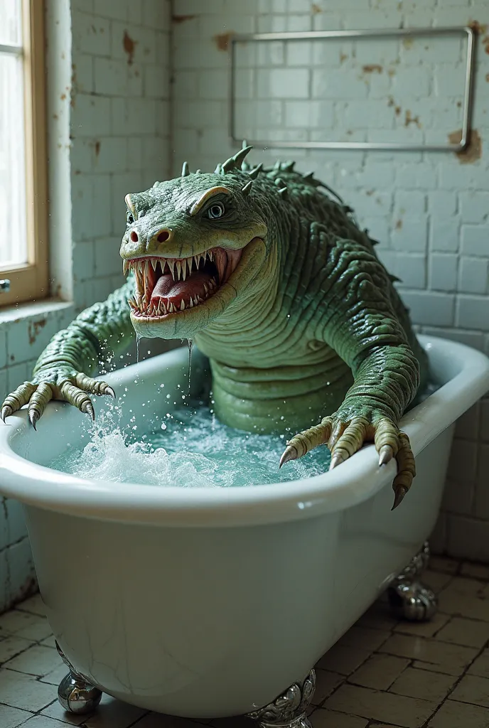 monster swims in the tub