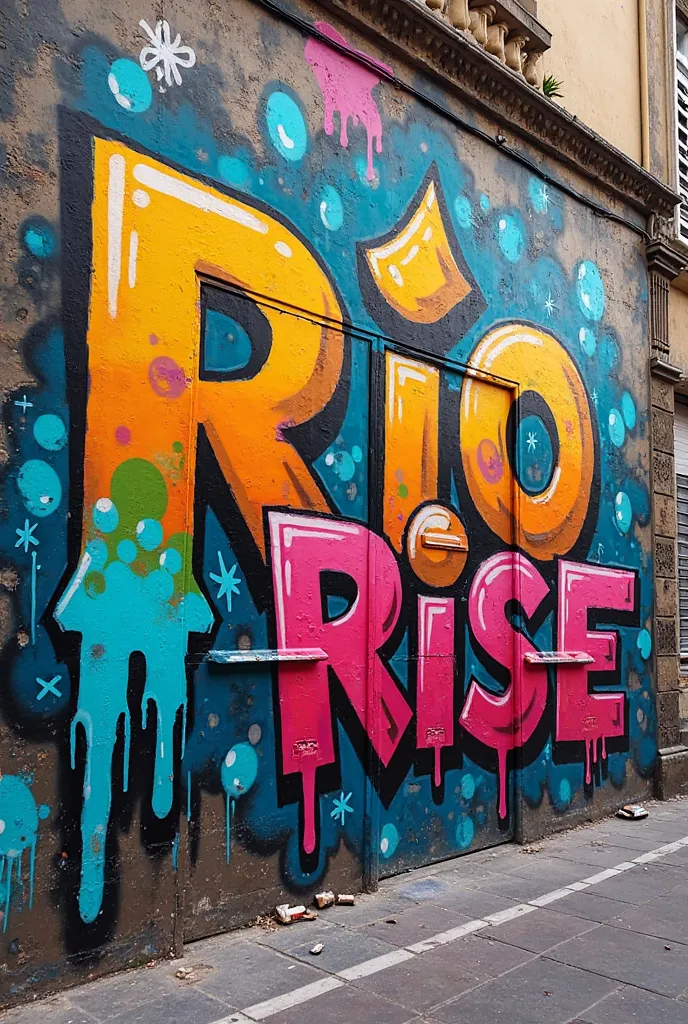 Cover with the name Rio Rise in full color street graffiti 