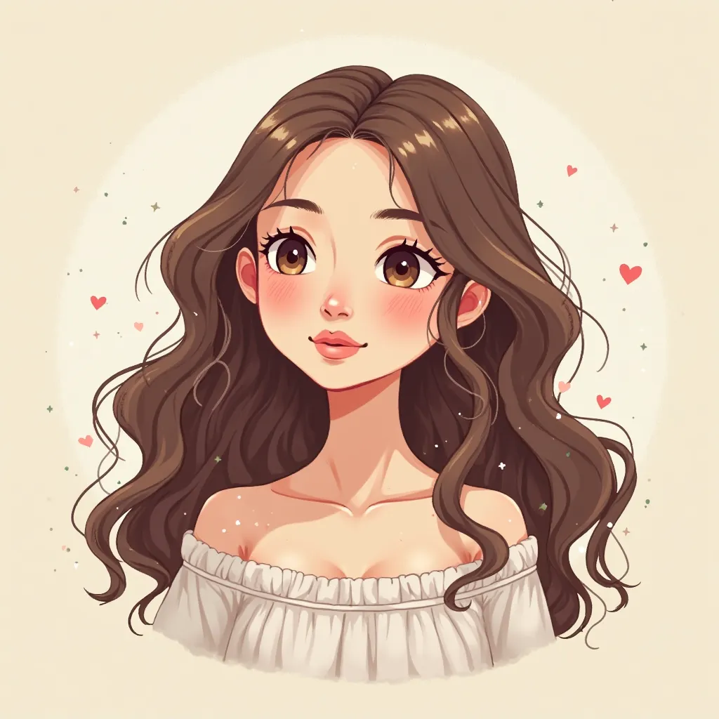 A beautiful girl with long wavy hair looks like a Stardew Valley character illustration, but it looks like a dot 