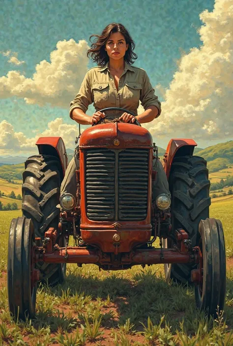 Socialist beauty woman on tracktor