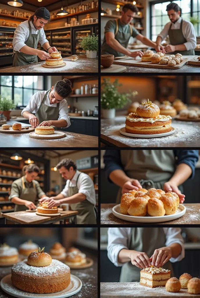 8 images in one photo about narrative photography of the bakery profession