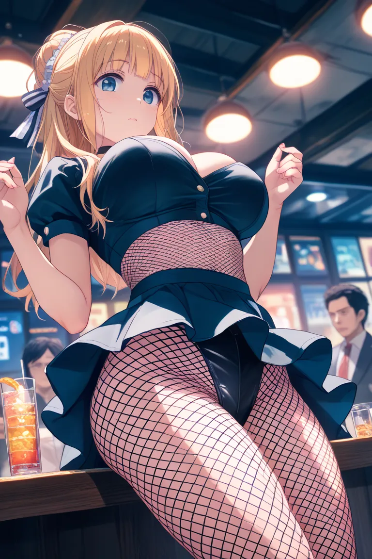  high quality、8KウルトラHD、美しい as double exposure、 nightclub hostess　fishnet tights、 big breasts and butt 、cleavage、Crisp lines、 sharp concentration 、 as double exposure、by yukisakura 、   AMAZING FULL COLOR((fishnet tights濃度:1.4))