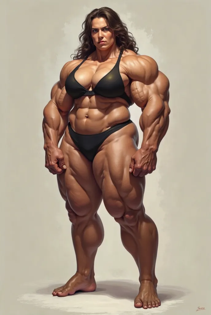 Create a woman with big weights and wide thighs