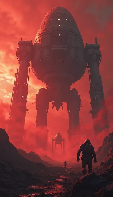 the sky turns red when the invader's spaceship appears. Massive fighting machines descend from above, ready to crush anyone who dares to resist.