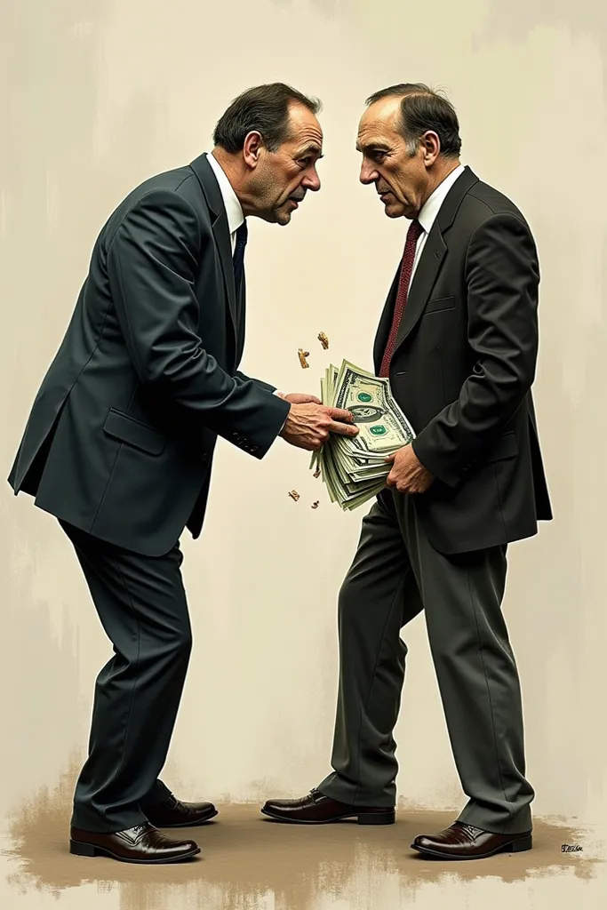 "A satirical image representing financial fraud, where one person is shown inserting money into another person's backside, symbolizing deceit, exploitation, or an unfair financial scheme."