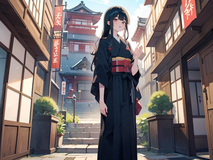 1 man, High Resolution, masterpiece, long hair,  black hair, Japanese, Hakama