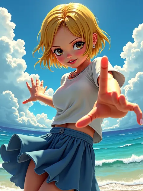 pretty 17-year-old Asian girl, pretty face, short hair, shown as sanji (Sanji ),The chef of the Straw Hat Pirate group and a strong kick gesture user.,short golden hair, pretty Asian girl,masterpiece,4K,HDR,vivid colors,professional,ultra-detailed,physical...