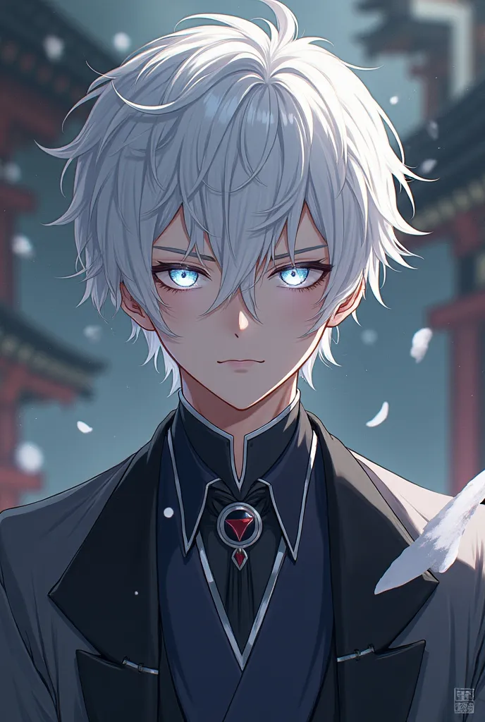 White Hair White Pupils Short Hair Handsome Male Japanese Anime Wearing Japanese Set