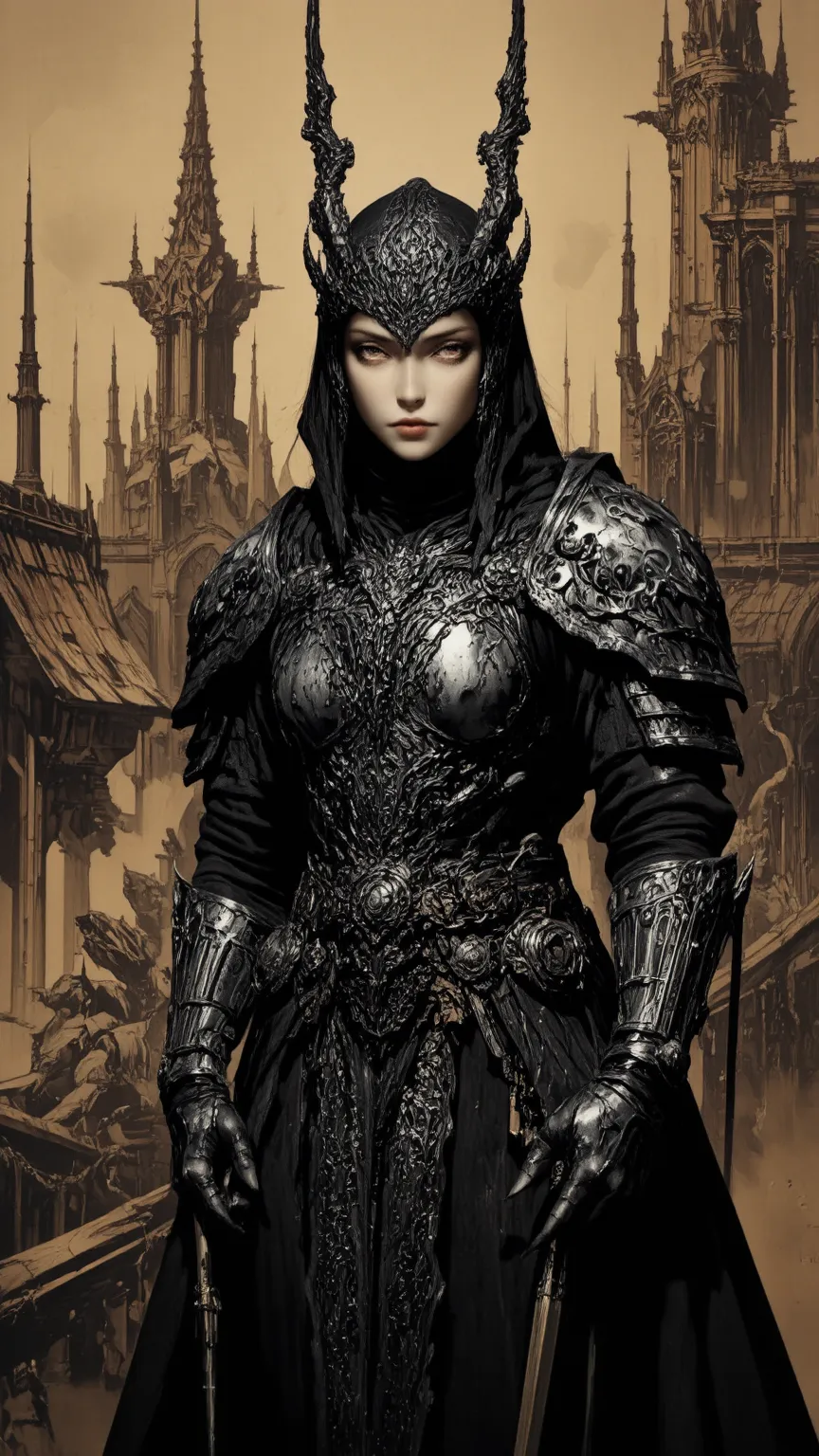 full body, Female Knight，Gothic，in a highly detailed and dynamic style, 