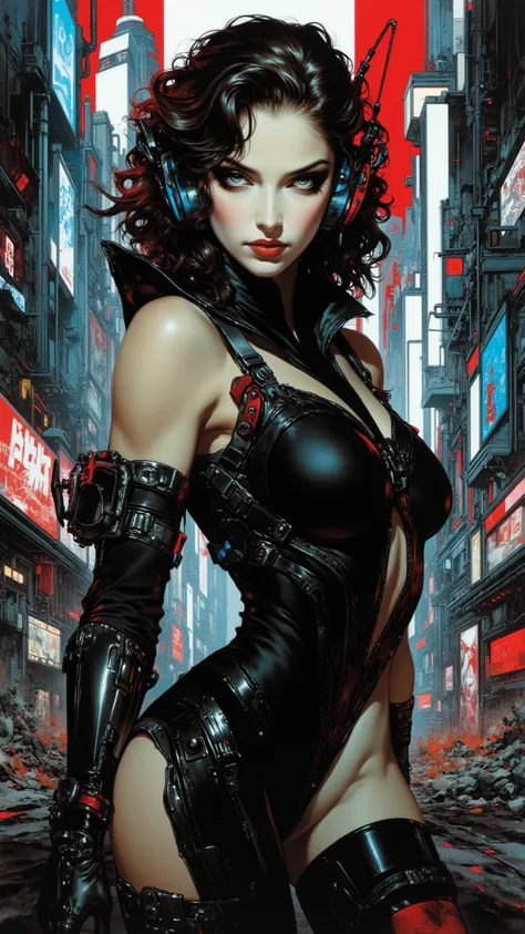 full body, cyberpunk european women，fear ，sci-fi，future，Sexy，Wayne Reynolds draws，in a highly detailed and dynamic style, 