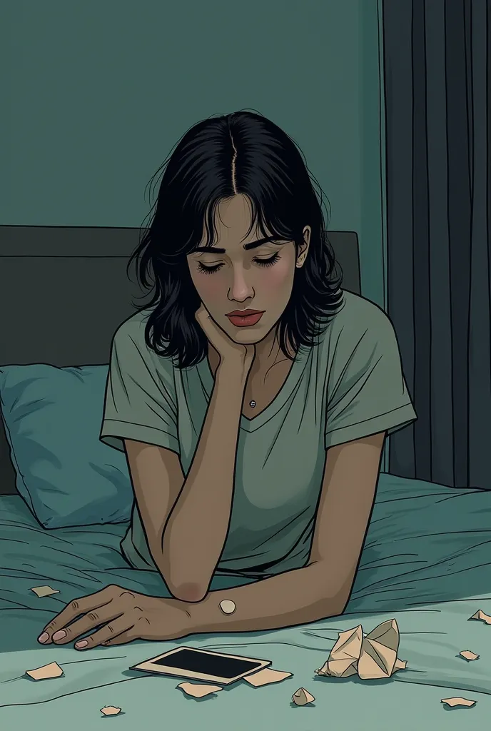 Create an image for a simple comic of a woman who is sad because her boyfriend broke up with her