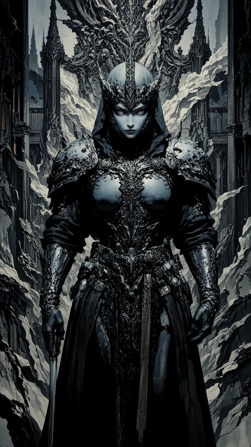 full body, Female Knight，Gothic，in a highly detailed and dynamic style, 