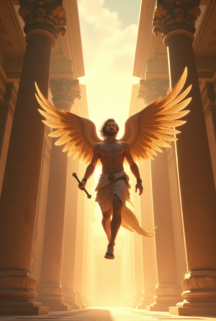 Hermes of Olympus flying in the Temple of Olympus