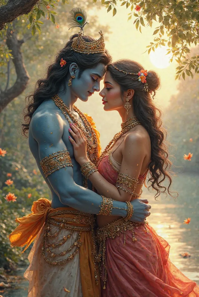 Create a beautiful image of radhe and krishna