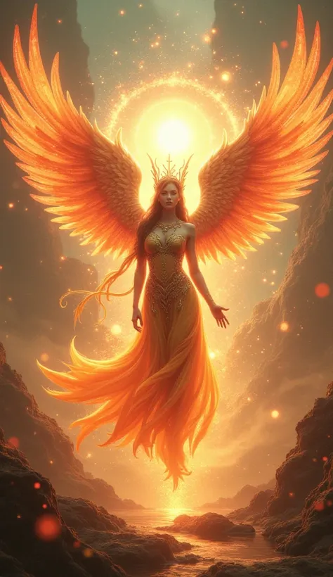 PHOENIX FLYING AROUND THE LUMINOUS queen, 